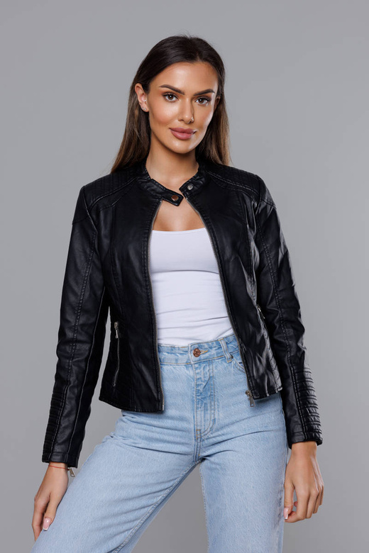 Czarna ramoneska kurtka ekoskóra ze stójką zapinana na suwak