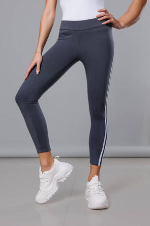 Grafitowe wyszczuplające legginsy z lampasami