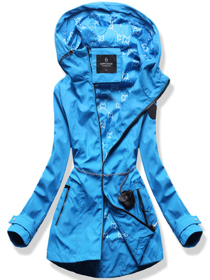 Niebieska damska przejściowa kurtka z kapturem łańcuszek netmoda