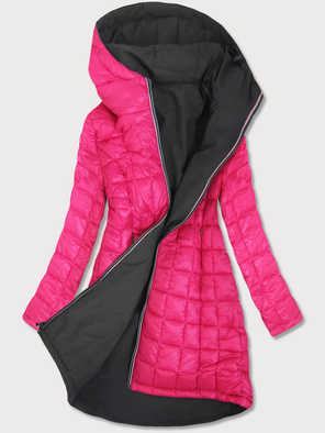 Grafitowo-różowa przejściowa dwustronna damska kurtka z kapturem