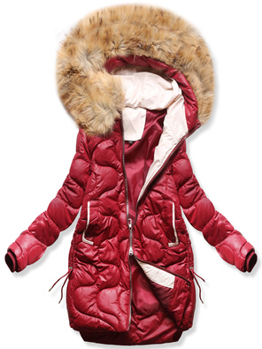 Bordowa fenomenalna pikowana zimowa kurtka damska kożuch