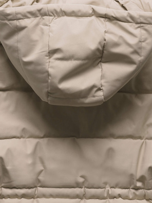 Beżowy ciepły długi pikowany bezrękawnik puchowy zimowy 