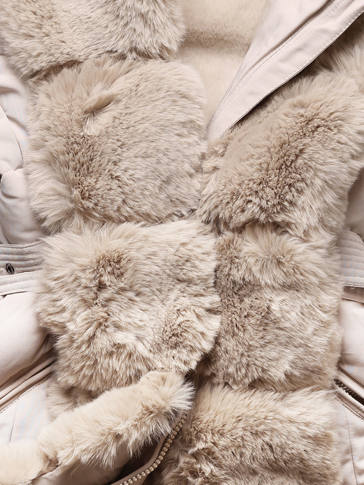 Ecru zimowa pikowana kurtka płaszczyk + futro