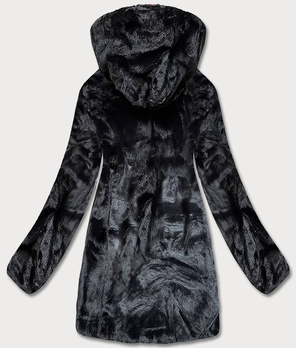 Granatowa długa fantastyczna dwustronna zimowa pikowana kurtka futerko