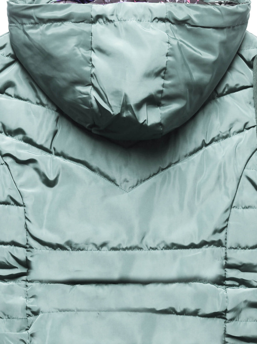 Miętowa długa bluza damska płaszczyk z łączonych materiałów z kapturem