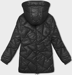 Czarna ślicznie pikowana zimowa kurteczka z kapturem