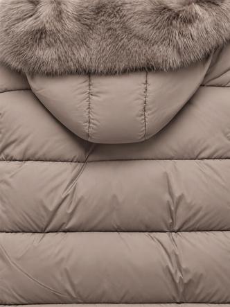 Damska zimowa kurtka puffer z futrzanym kapturem beżowa netmoda