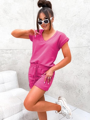 Różowy fenomenalny bawełniany letni komplet bluzka i spodenki