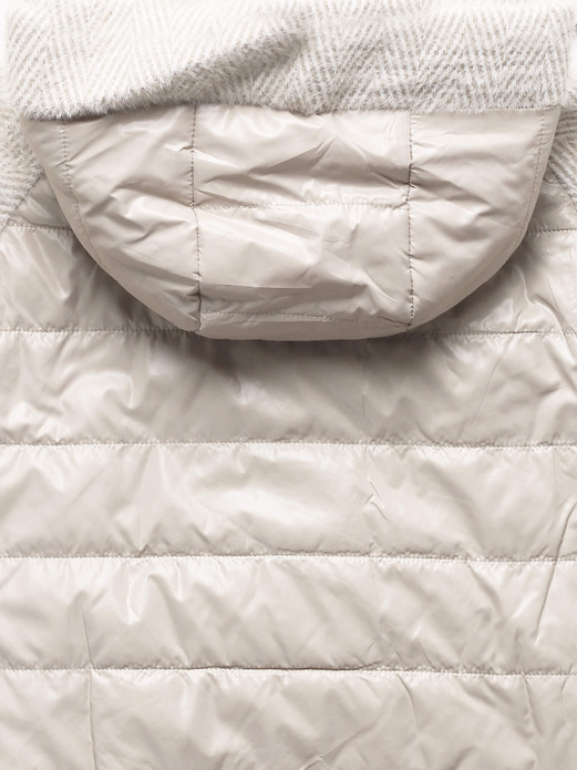 Jasno beżowa kurtka pikowana płaszcz z łączonych materiałów z kołnierzem i kapturem