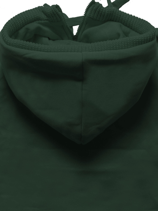 Ciemnozielona długa rozpinana bluza damska płaszczyk z łączonych materiałów parka z kapturem