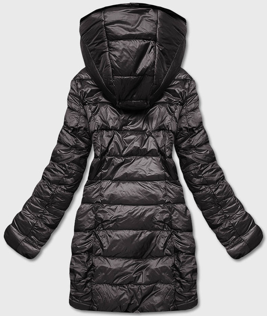 Brązowa długa fantastyczna dwustronna zimowa pikowana kurtka futerko