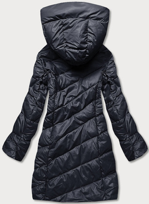 Granatowa damska kurtka zimowa pikowana w jodełkę