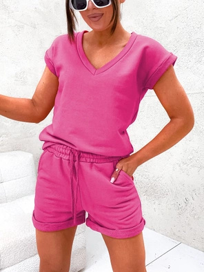 Różowy fenomenalny bawełniany letni komplet bluzka i spodenki