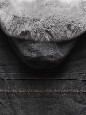 Czarno szara zimowa jeansowa kurtka parka na futrze