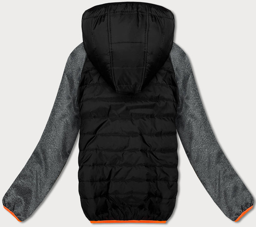 Czarno szara sportowa zimowo-dresowa pikowana kurtka z kapturem