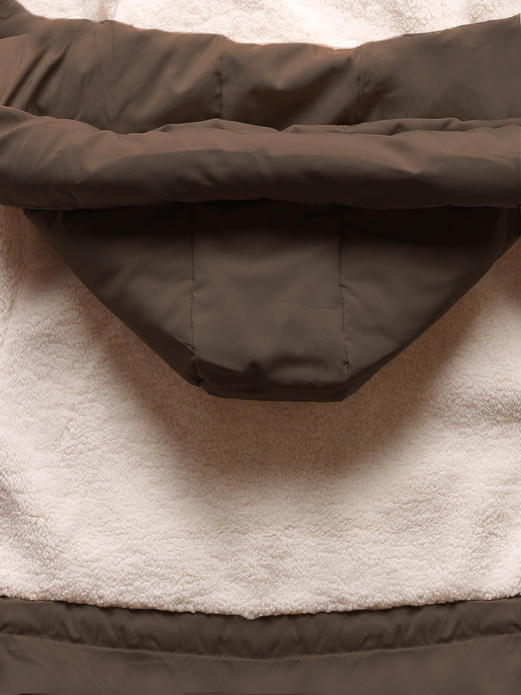 Brązowa ecru kapitalna kurtka z łączonych materiałów