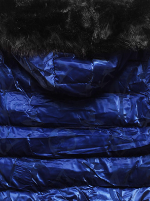 Granatowa krótka zimowa damska kurtka w kwiaty 