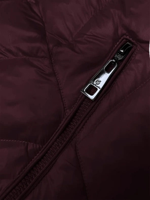 Bordowa długa kurtka pikowana płaszcz z kapturem