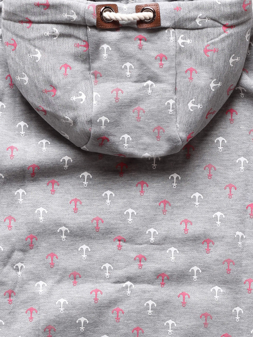 Szara damska rozpinana długa bluza w kotwice