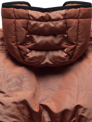 Brązowa zimowa długa taliowana kurtka płaszczyk z kapturem