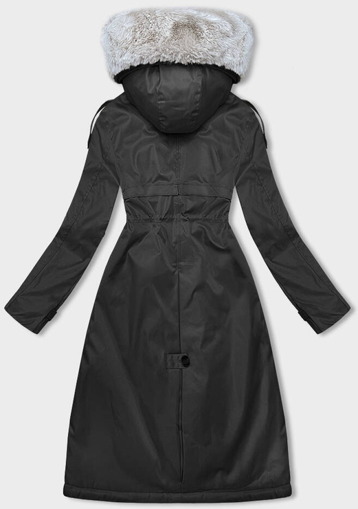 Czarno beżowa fenomenalna zimowa parka płaszcz na futrze