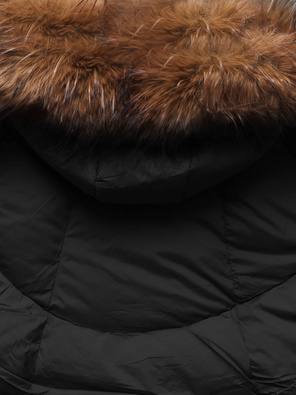 Czarna kurtka zimowy długi płaszcz z dużym kapturem 