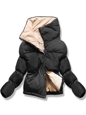 Czarna kurtka puchowa pikowana z kołnierzem