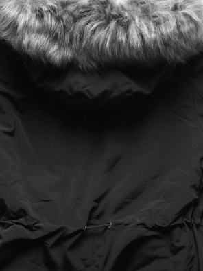 Czarna zimowa ciepła parka na futerku