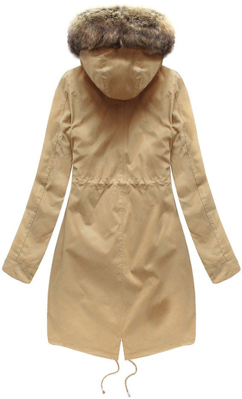 Beżowa zimowa ciepła kurtka parka na futrze PLUSZIZE