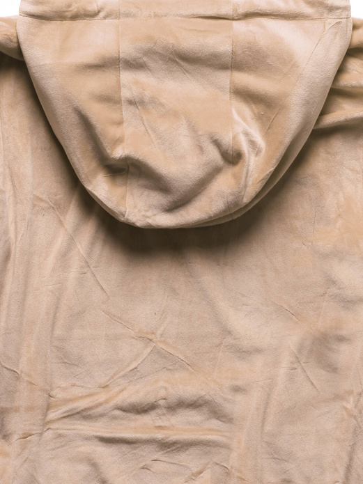 Beżowy welurowy gładki dres damski z kapturem