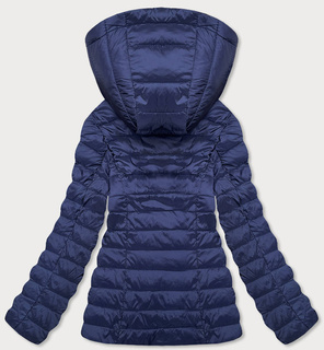 Granatowa pikowana kurtka z kapturem podszewka w kratkę