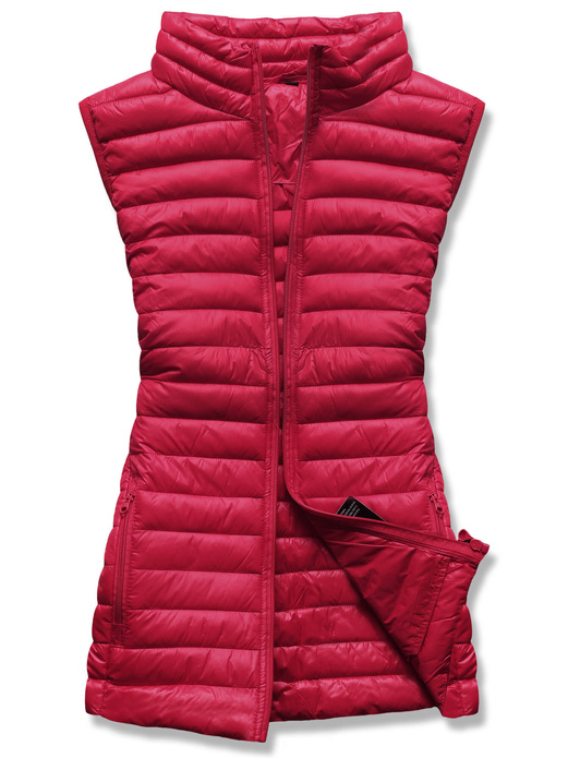 Bordowa krótka taliowana damska przejściowa kamizelka bezrękawnik stójka