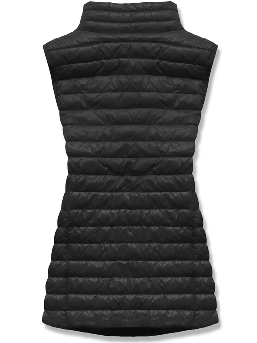 Czarna krótka taliowana damska przejściowa kamizelka bezrękawnik stójka