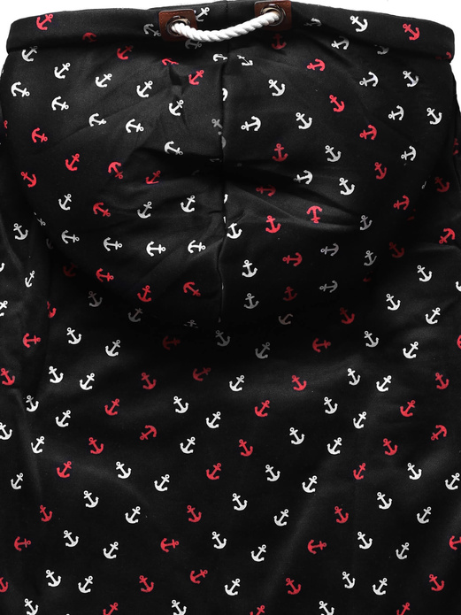 Czarna bluza damska ze skośnym suwakiem cała w kotwice