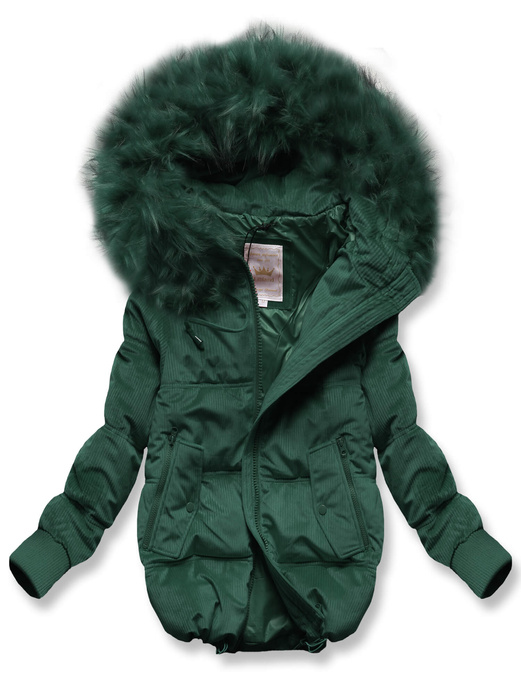 Zielona damska kurtka sztruksowa z kapturem