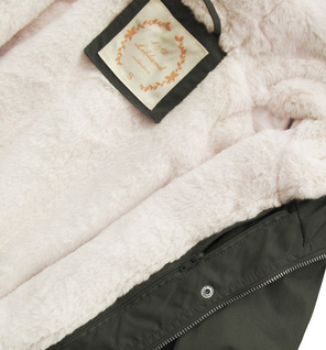 Ciemnozielona zimowa ciepła kurtka parka na futrze