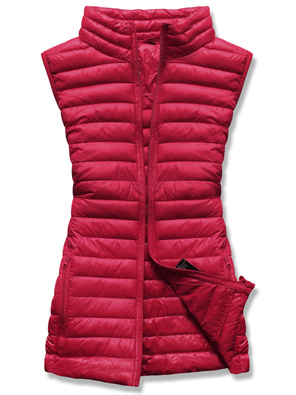 Bordowa krótka taliowana damska przejściowa kamizelka bezrękawnik stójka