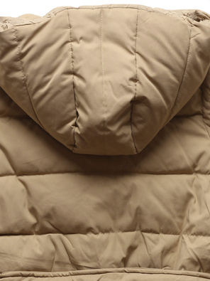 Karmelowy długi damski dwustronny płaszcz z kapturem