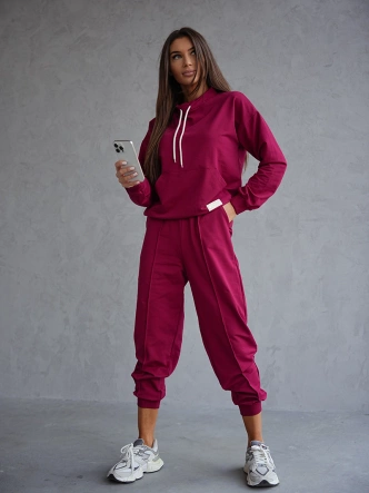 Bordowy czaderski damski dres komplet bluza stójka spodnie