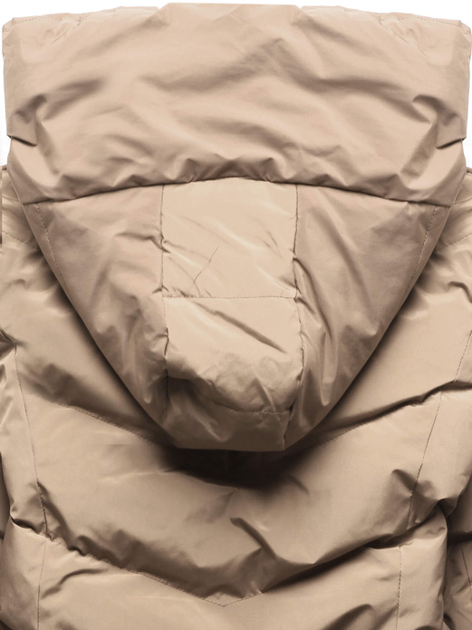 Brązowa pikowana ocieplana misiem zimowa kurtka płaszczyk z kapturem