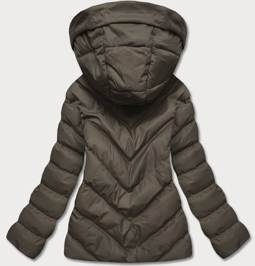 Khaki zimowa pikowana kurtka z kapturem
