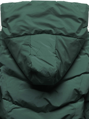 Ciemnozielona pikowana ocieplana misiem zimowa kurtka płaszczyk z kapturem