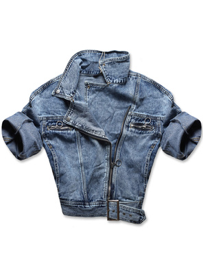 Jeansowa damska ramoneska z suwakiem na skos