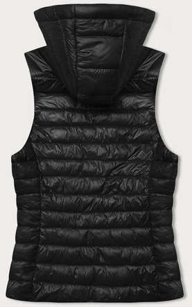 Czarny lekki pikowany dopasowany bezrękawnik kamizelka z kapturem