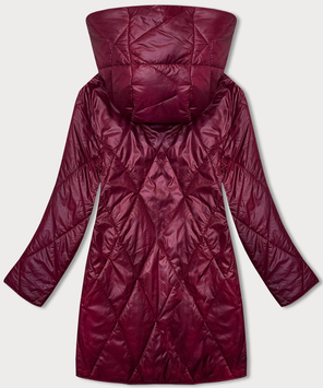 Bordowa przejściowa pikowana w karo kurtka damska z motywem kwiatowym plus size