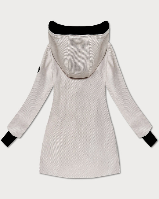 Beżowa damska kurtka przejściowa z kapturem w paseczki