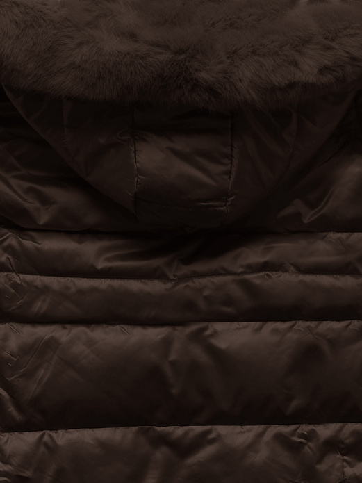 Brązowa śliczna pikowana zimowa kurtka damska z kapturem