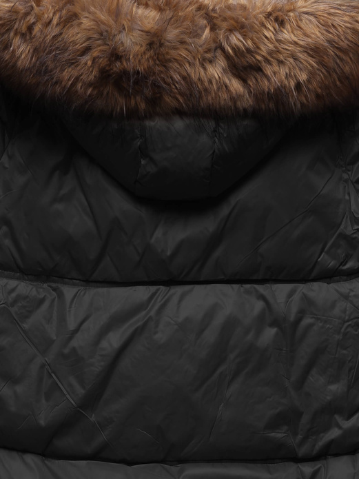 Czarna damska kurtka bombka z kapturem i futerkiem