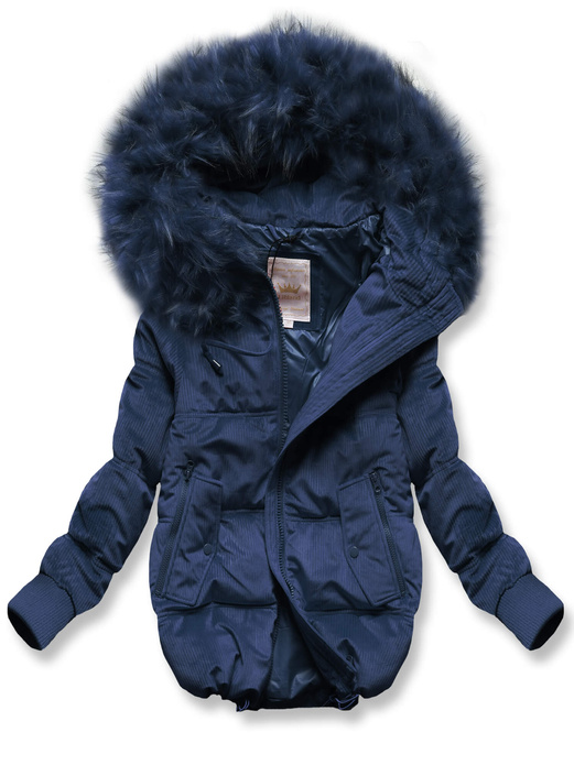 Granatowa damska kurtka sztruksowa z kapturem