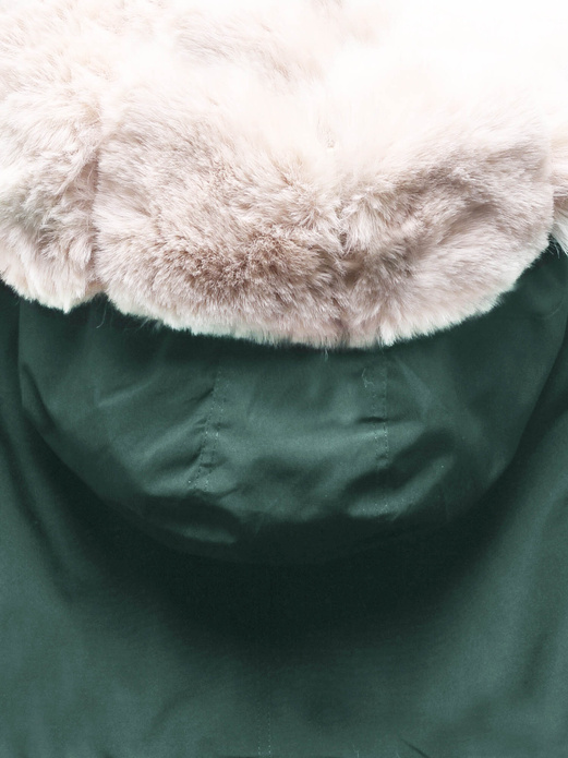 Miętowa parka damska kurtka zimowa na futrze z kapturem